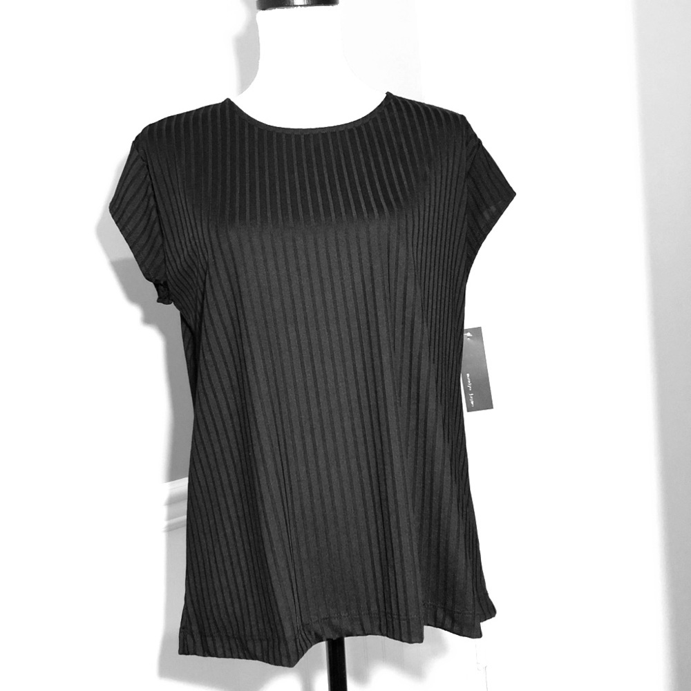 Black Stretchy Ribbed Cap Sleeve Top
